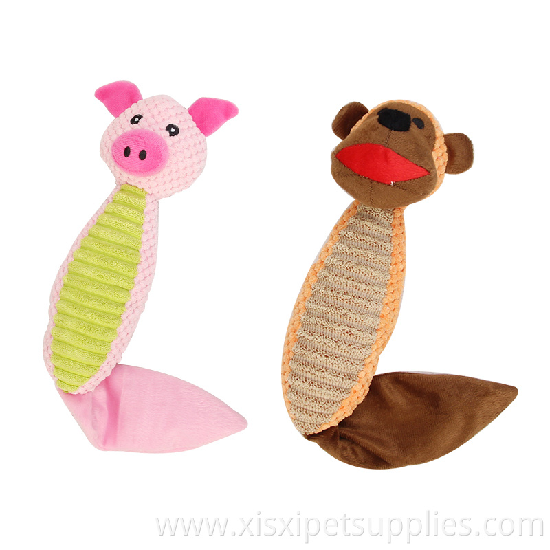 Squeaky pet toy plush monkey pig dog toy for chew and tug tail inside crinkle paper